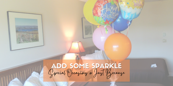 add some sparkle special occasion or just because text overlaid an image of a balloon bouquet on a large stickley mission bed