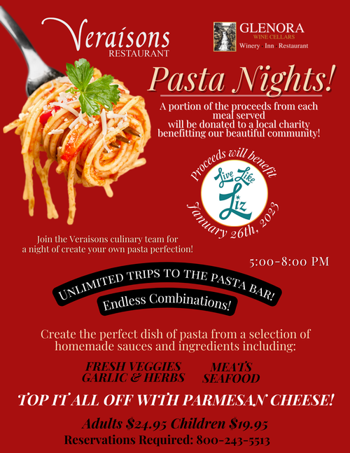 Glenora Wine Cellars - Event - Pasta Night at Veraisons Restaurant Copy