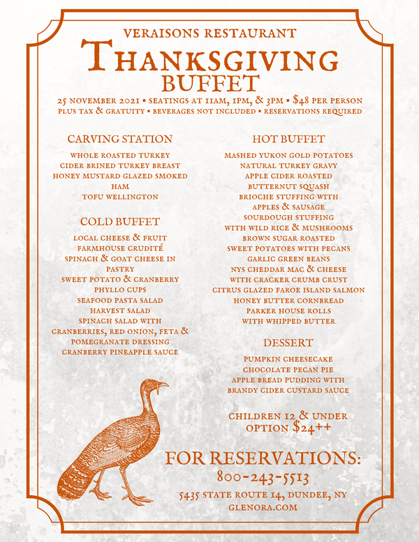 thanksgiving buffet at veraisons flyer - text read out of menu available below