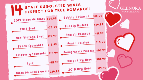 Glenora Wine Cellars Staff Suggested Wines for Valentine's Day